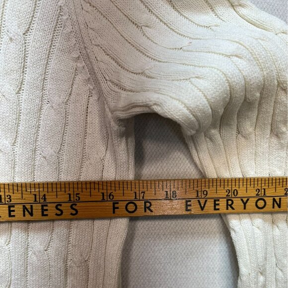 St. Johns Bay Womens Fisherman Sweater Small Petite Ivory Cable Knit Cozy - Picture 9 of 12